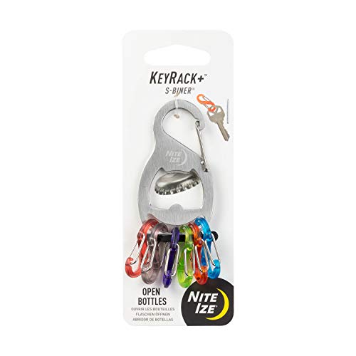 Nite Ize KeyRack Plus S-Biner - Heavy-Duty Carabiner Clips for Keys - Keychain Organizer Accessories with Easy-to-Use Bottle Opener - Versatile Key Holder - Stainless Steel/Bright Colors