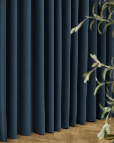 Image of Graywind Motorized Curtains with Track, Room Darkening Smart Curtains, Rechargeable Curtains Compatible with Alexa & Remote Control for Large Windows, Custom Drapes Up to 220 inch, Echo (Navy)