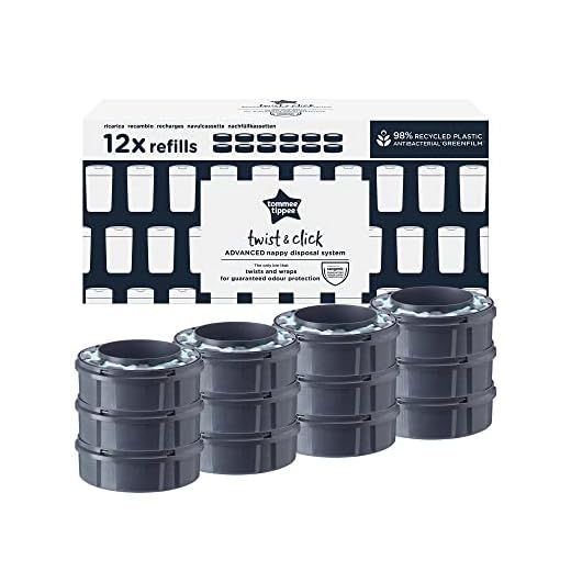 Tommee Tippee Recambios para Contenedor Pañales Avanzado Twist and Click, Película Greenfilm Antibacteriana y Sostenible, Pack de 12