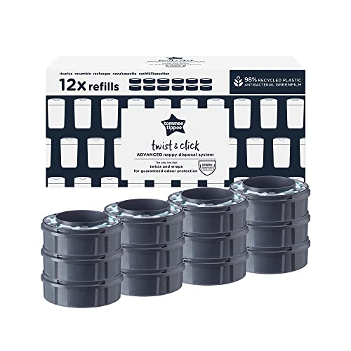 Tommee Tippee Recambios Para Contenedor Para Pañales Avanzado Twist and Click, Película GREENFILM Antibacteriana y Sostenible, Pack de 12
