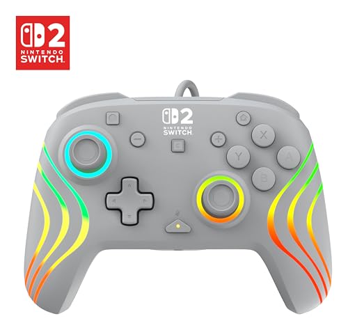 Turtle Beach Afterglow Wave Wired RGB Gaming Controller – Officially Licensed for Nintendo Switch 2, Nintendo Switch/Switch Lite/OLED – Hall-Effect Thumbsticks, Customizable Lighting – Gray