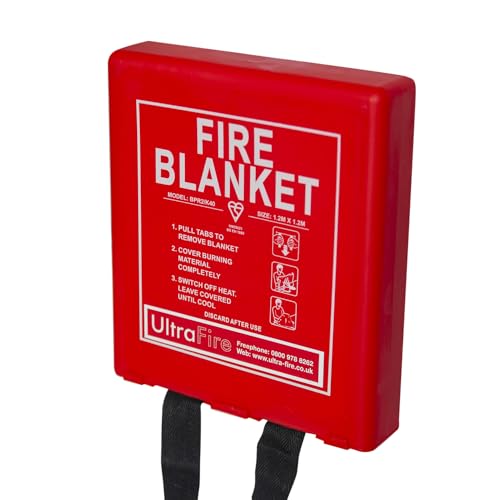 UltraFire 1.2m x 1.2m Hard Case Fire Blanket | for Homes, Kitchens, Offices, Caravans - Stop Frying Pan Fires & Clothing/Waste Bin Fires | Kitemarked Woven Glass Fibre Cloth with Rigid Hard Case