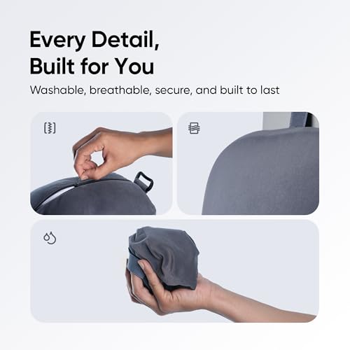 Image of Frido Mini Car Neck Pillow | Compact Ergonomic Memory Foam | Relieves Neck & Shoulder Strain | Ultrasoft Car Neck Rest Pillow for Comfortable Rides | Breathable Microfiber | Velvet Cover | (Grey)