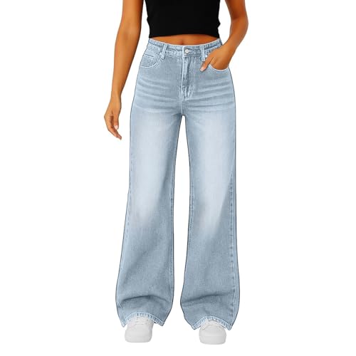 Women’s Wide Leg Jeans High Waisted Baggy Boyfriend Jeans with Elastic Waist Stretchy Straight Leg Denim Pants4