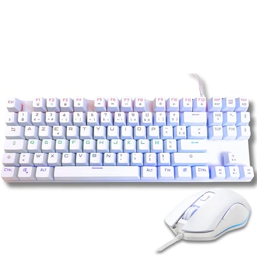 The G-Lab Combo Mercury - Set tastiera e mouse da gioco meccanici programmabili - Tastiera da gioco meccanica Tkl, RGB, Switch Red, Azerty- Mouse Gaming RGB, 6 pulsanti 7200 Dpi [Bianco] - New