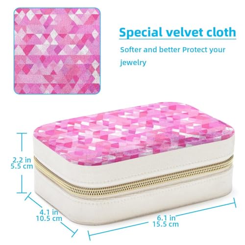 Boîte à bijoux double couche rose avec motif géométrique triangle - 5