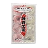 Shirakiku Red and White Daifuku Mochi Rice Cake | Delight with Maltose, Glutinous Rice, Red Bean Filling | Perfect for Asian Snacking and Desserts | 12.72oz, (Pack of 1)
