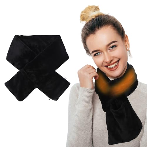 GLAITC USB Charging Heated Neck Scarf Electric Heating Neck Wrap Heated Neck Warmer With Pockets Adjustable Temperature Long Scarf Warm Neckerchief For Men Women For Camping Hiking Skiing (Black)