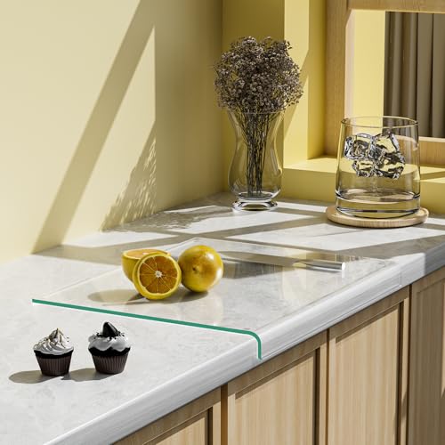 GlassCuisine Toughened Glass Chopping Board with Lip – Heat & Scratch Resistant Non-Slip Kitchen Worktop Saver, 43x33.5cm, Food-Safe, Dishwasher Friendly & Easy to Clean