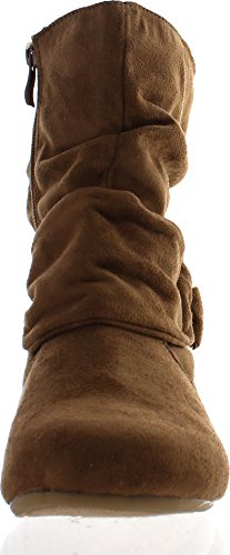 Image of Beston Forever Selena-58 Women's Fashion Mid Calf Flat Heel Side Zipper Slouch Boots Tan 9