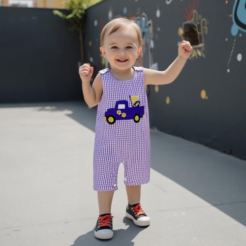 Baby Boy Romper Newborn Baby Football Outfit Smocked Jumpsuit Rugby Truck Overalls Plaid Bodysuit 0-18M Clothes3