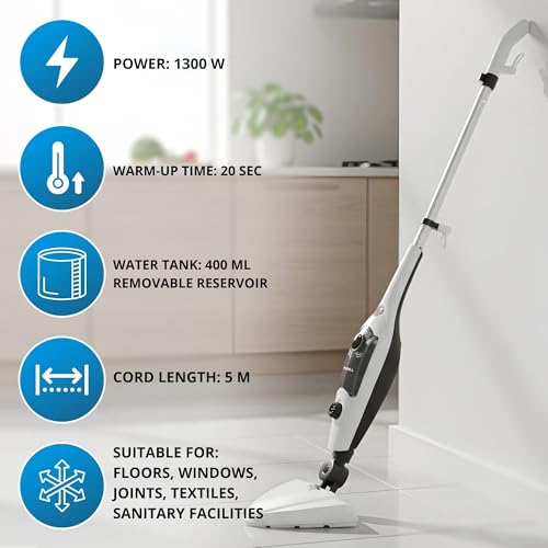 POWELL Powell Dampfreiniger & Handdampfreiniger 12-in-1 – 1300W Elektrischer Bodenwischer & Steam Cleaner – Chemiefreie Tiefenreinigung für Hartböden, Teppich, Fliesen & Fenster – Inkl. Zubehör - Produktansicht 9 | Bodendampfreiniger