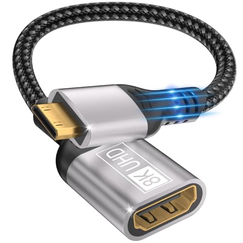 layajia 8K Mini HDMI auf HDMI Adapter, 8K@60Hz HDMI-Adapter, Mini HD MI-Stecker auf HD MI-Buchse Kable mit 3D HDR 18Gbps kompatibel mit DSLR, Camcorder, Laptop, Tablet, HDTV, Projektor, Kamera