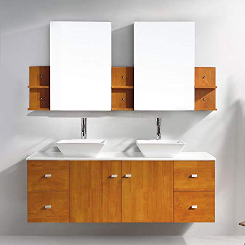 Virtu Usa Md-457-S-Ho Clarissa Bathroom Vanity, 61 Inches, Honey Oak #TOP1