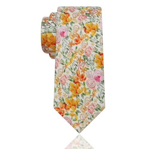 Image of Luckyvestir Mens Ties, Sage /Dusty Blue /Pink Floral Ties for Men, 2.76 inch Cotton Flower Necktie for Wedding /Groomsmen /Party