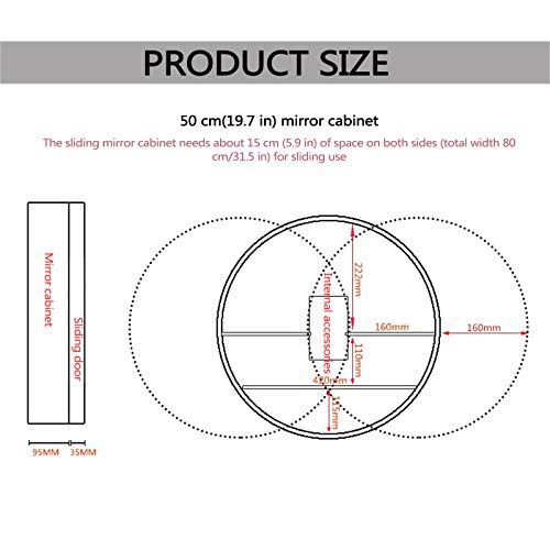 Espejo redondo con puerta corredera de 70 cm para almacenamiento de pared 4