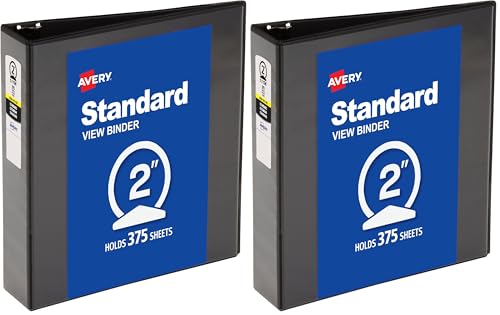 Image of Avery Economy View 3 Ring Binder, 2 inch Round Rings, 1 Black Binder (05781) (Pack of 2)