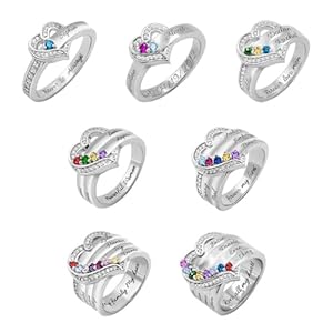 AILIN Personalized 1 8 Birthstone Rings 925 Sterling Silver Heart Custom Engraved Name Ring Wedding Family Mother Days Birthday Jewelry Gifts For Women Grandma Mom Her Daughter