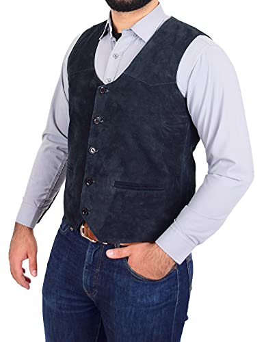 A1 FASHION GOODS Echt Suede Vest Voor Heren Klassieke Stijl Zachte Vest Gilet Cole Navy - Image 6