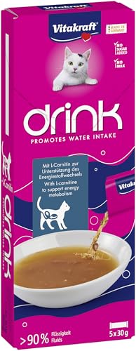 Vitakraft Drink, snack liquido gatto, snack gatto per un apporto equilibrato di liquidi, con pollo, in bustine singole, senza zuccheri aggiunti (1 confezione con 5x 30g)