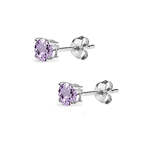 Earrings for Women Sterling Silver Trendy 4mm, 5mm, 7mm, 8mm Solitaire Purple Stud Round Genuine Amethyst Studs for Bridesmaids4
