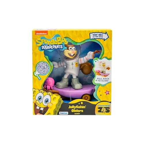 Spongebob Schwammkopf, Quallenfischen Gleitschirme Sandy Cheeks, 5 Rückzieh-Rennspielzeug mit Quallenfisch-Aktion, ab 3 Jahren, Gelb