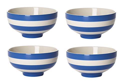 Cornishware blau und weiß gestreift Set von 4 Suppentellern Cover