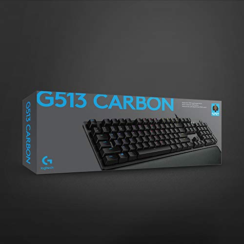 Logitech G513 Clavier Gamer Mécanique avec Repose-Poignets, Eclairage RGB LIGHTSYNC, Tactile Switchs GX Brown, Alliage Aluminium 5052, Personnalisable, Relais USB, Français AZERTY - Noir