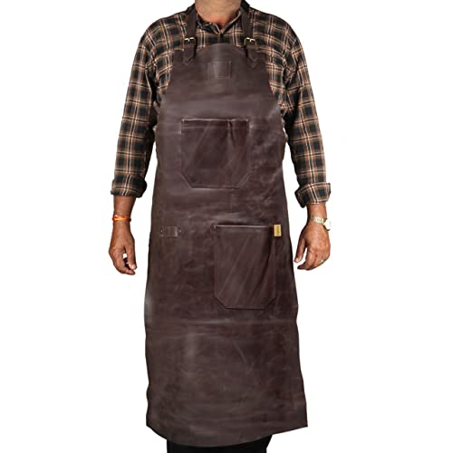 LL LEATHER LOVERS Adjustable Leather Aprons - Heat & Flame-Resistant Heavy Duty Work Forge Apron with Multiple Pockets (X-Large)
