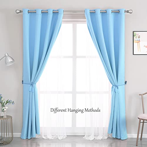 Image of Blackout and Sheer Curtains Set- Mix & Match Window Treatments Light Blocking Drapes 2 Layers Decor with Tie-Backs for Kids /Girl's Bedroom, Living Room, 52 by 96 in, Light Blue, 2 PCS