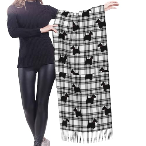 Scottish Terrier Plaid Scotty Dog Pashmina Shawl Scarf Women'S Dress Shawl Wrap Scarf 77" X 27"2