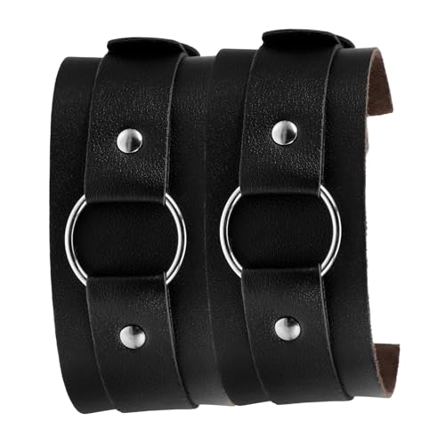 Brazalete de cuero para hombre negro diseño punk con ligas para mangas de camisa versátil