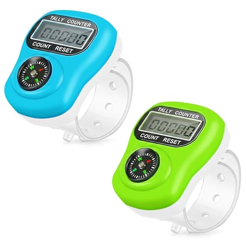 Image of GLUN Portable Finger Counter Ring Pack of 2 with Navigation Compass, 5-Digit LCD Display Digital Click Counter for Prayer, Meditation, Knitting & Sports Counting
