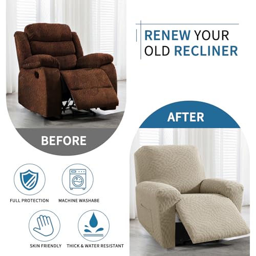 Image of 2026 Stretch Oversized Recliner Cover 3-Piece (36 inch-46 inch) Super Soft XL-Recliner Chair Covers with Big Pocket & Anti Slip Ties Stay in Place, Lazy Boy Reclining Slipcover Durable Washable, Khaki