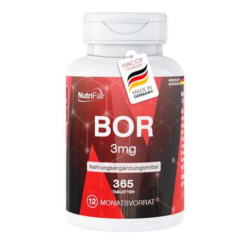 Bor 3mg - 365 Tabletten - Spurenelement Boron - Hochdosiert - 100{273cbfbbcf0aecb28af338e73c35efe55103965c10c6c0aee59f7aaaa73b16a9} Vegan – Deutsche Produktion & Laborprüfung - NutriFair | Premium & Fair Bor 3mg - 365 Tabletten - Spurenelement Boron - Hochdosiert - 100{273cbfbbcf0aecb28af338e73c35efe55103965c10c6c0aee59f7aaaa73b16a9} Vegan – Deutsche Produktion & Laborprüfung - NutriFair | Premium & Fair