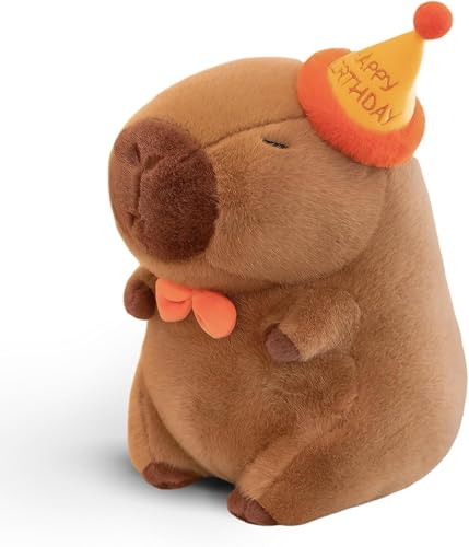 Cute Happy Birthday Capybara Plush Kawaii Capybara Stuffed Animal Soft Stuffed Toy Hugging Pillow Birthday Gifts for Kids Boys Girls Adult Party Decoration 12 inch