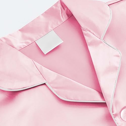 Girls Short Sleeve Silk 𝐏ajamas 2 Piece Kids Button Down 𝐏𝐣𝐬 Summer Boys Satin 𝐒leepwear Matching Outfits2