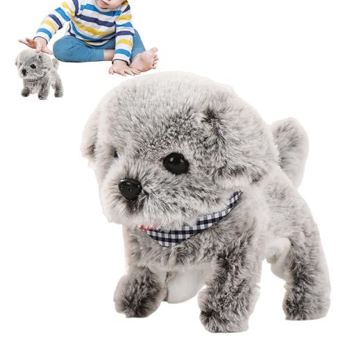 Cachorro robot realista – Perro de juguete interactivo de peluche que camina y ladra – Cachorro de peluche realista, para niños y niñas, hogar, viajes, guardería, sala de estar, dormitorio