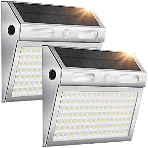 ROSHWEY Upgraded Solar Outdoor Lights, 112 LED Motion Sensor Outdoor Lights, IP65 Waterproof, Stainless Steel Solar Security Lights Outdoor 4 Modes Lighting for Backyard, Garage, Deck, Barn(2 Packs Cover