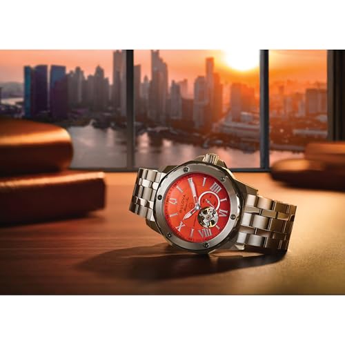 Image of Bulova Men's Automatic Marine Star Series A, Silver-Tone Stainless Steel Case with a 44mm Orange Heartbeat Dial (Style: 98A333)