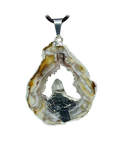Preisvergleich Produktbild budawi® - Achat Geode Anhänger Kettenanhänger Achatgeode mit Bergkristallspitze