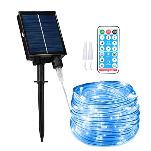 Lychee Solar Powered Outdoor Rope Light, 66ft 200LED 8 modalità IP65 impermeabile grande tubo alimentato, telecomando Timer luci stringa per la decorazione di Natale Holiday Party (Blu)