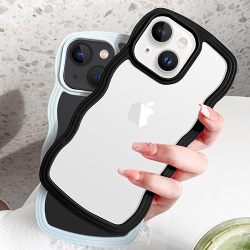 Image of COVERLY for iPhone 12 Pro Case Transparent Curly Wave TPU Cover,Cute Crystal Clear Curve Edge Slim Fit Stylish, Korean,Translucent Pretty Bumper Aesthetic Case for Apple iPhone 12 Pro (Mist Black)