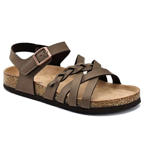 Image of Torotto Girls Sandals with Cork Footbed Adjustable Buckle Casual Slides Sandals Open Toes Flat for Kids Toddler