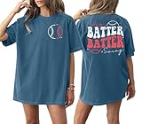 Baseball Shirts Women Oversized: Baseball Mom Tshirt Hey Batter Batter Swing Graphic Tee Ballparks Tops Blue