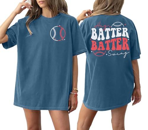 Baseball Shirts Women Oversized: Baseball Mom Tshirt Hey Batter Batter Swing Graphic Tee Ballparks Tops Blue