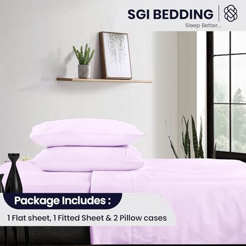 Image of SGI bedding California King Bed Sheets Set - Premium 600 TC Egyptian Cotton, Crisp & Cooling Sateen Weave, Extra Soft Hotel Collection, Fits Mattresses Up to 16 Inch Deep, Long Lasting - Lilac