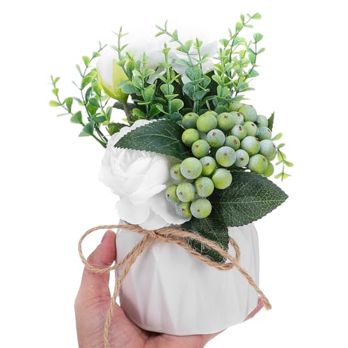 Vase en Céramique Blanc avec Composition de Fleur de Roses GARVALON - 5