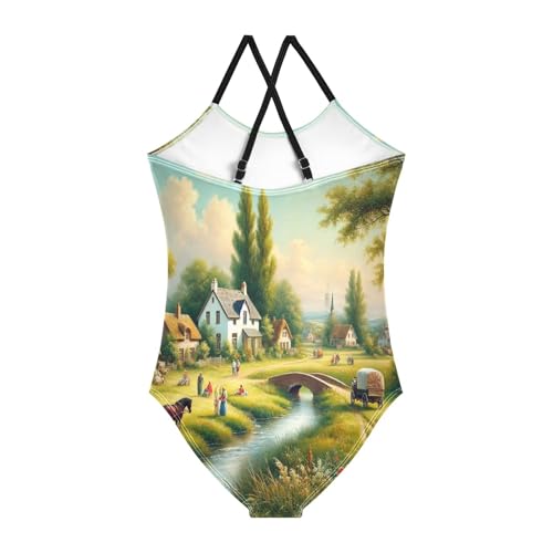 Farmhouse River Field Girls Bathing Suit Swimsuit Swimwear Summer Beach One Piece Swimsuits2