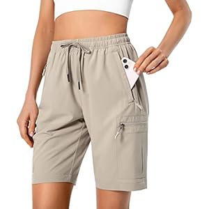 Women’s Lightweight Hiking Cargo Shorts Quick Dry Athletic Shorts for Camping Travel Golf with Zipper Pockets Water Resistant
